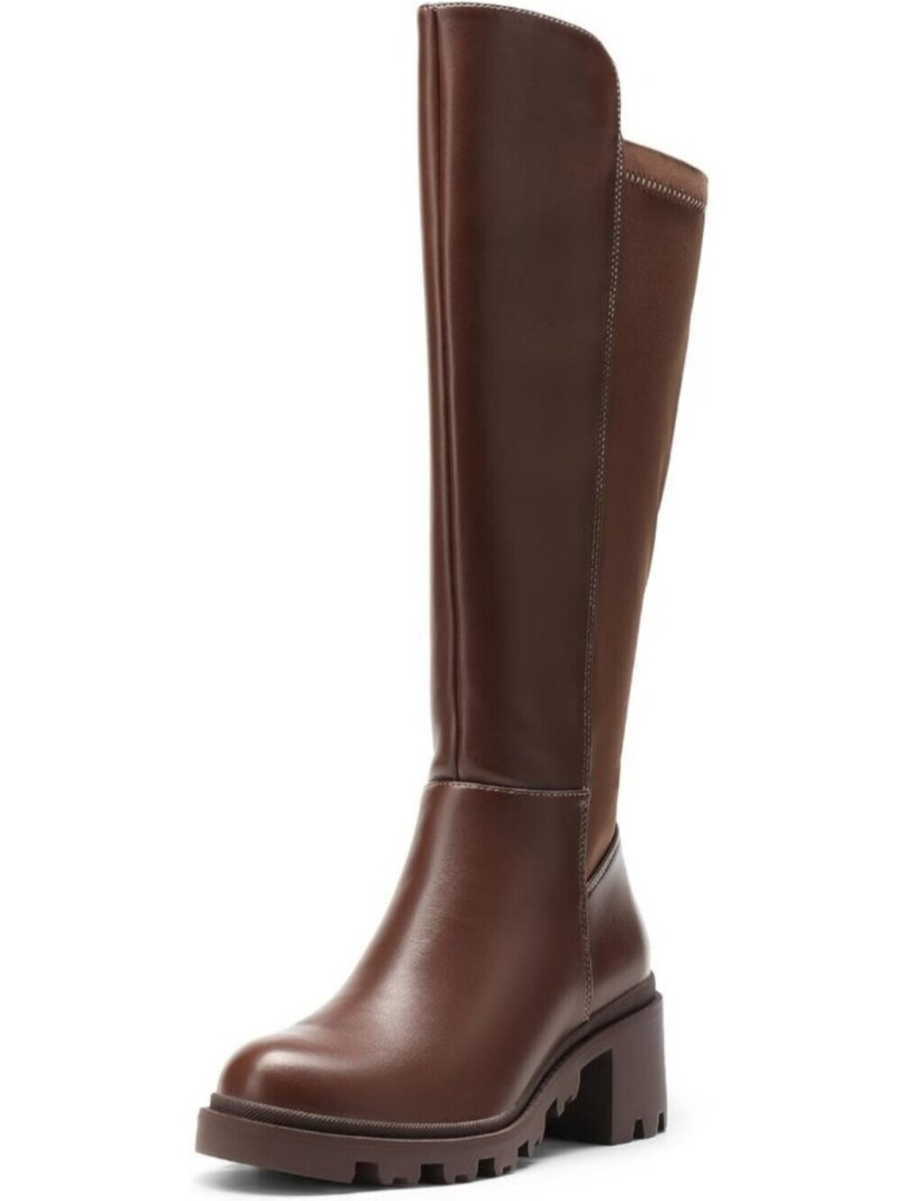 DREAM PAIRS Women's Light Brown Knee High Platform Chunky Boots Round Toe Boots